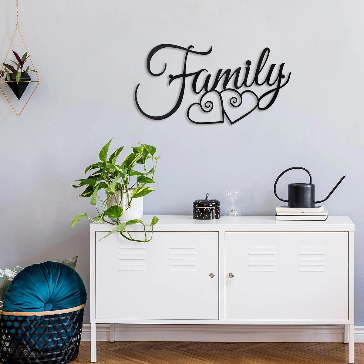 Metal Wall Art Decor for Family Sign (15.4"L x 10.6"W) - Rustic Black