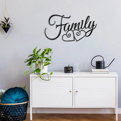 Metal Wall Art Decor for Family Sign (15.4"L x 10.6"W) - Rustic Black