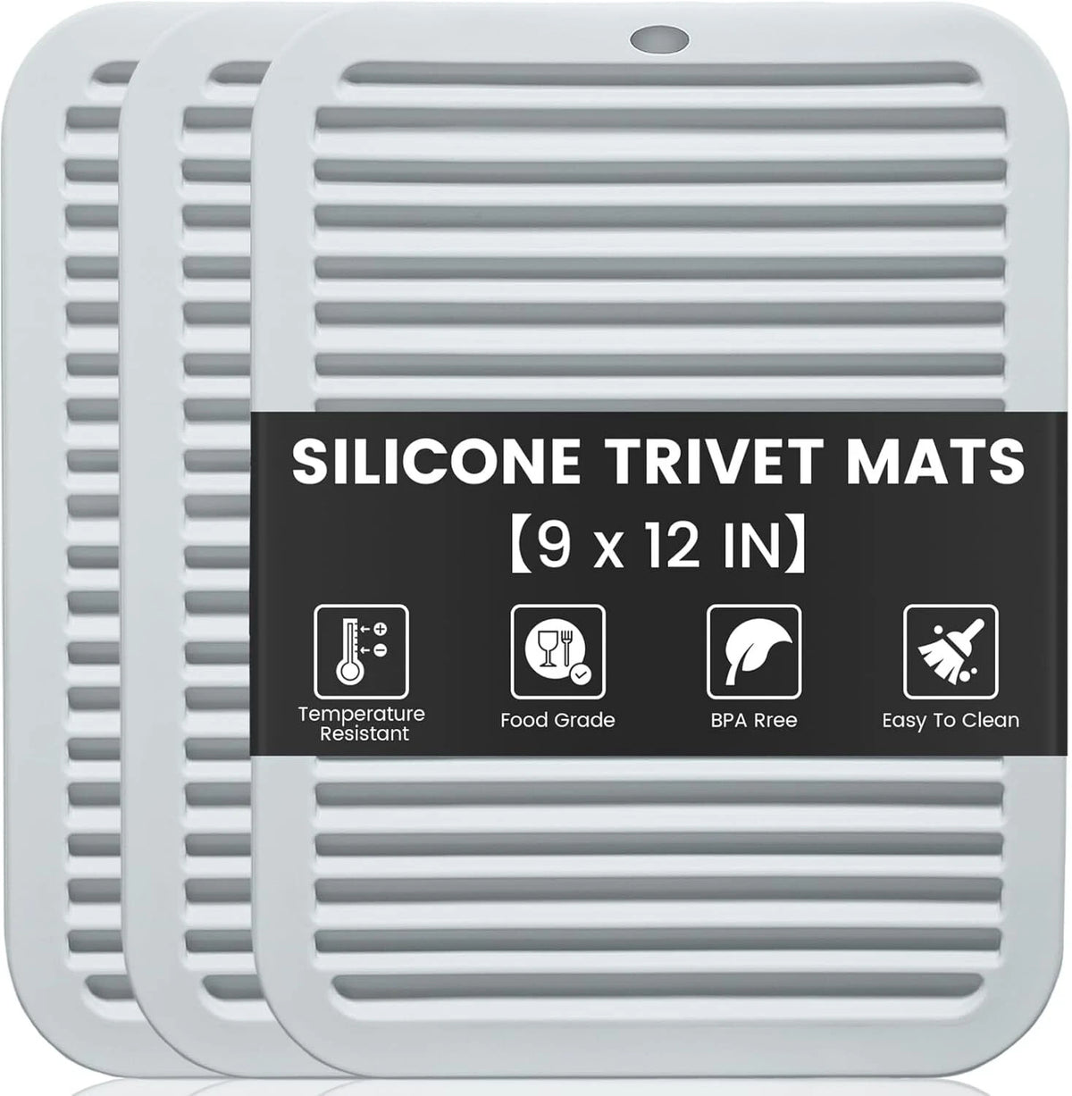 3 Pcs Silicone Trivets for Hot Pots and Pans (9"x12", Heat Resistant)