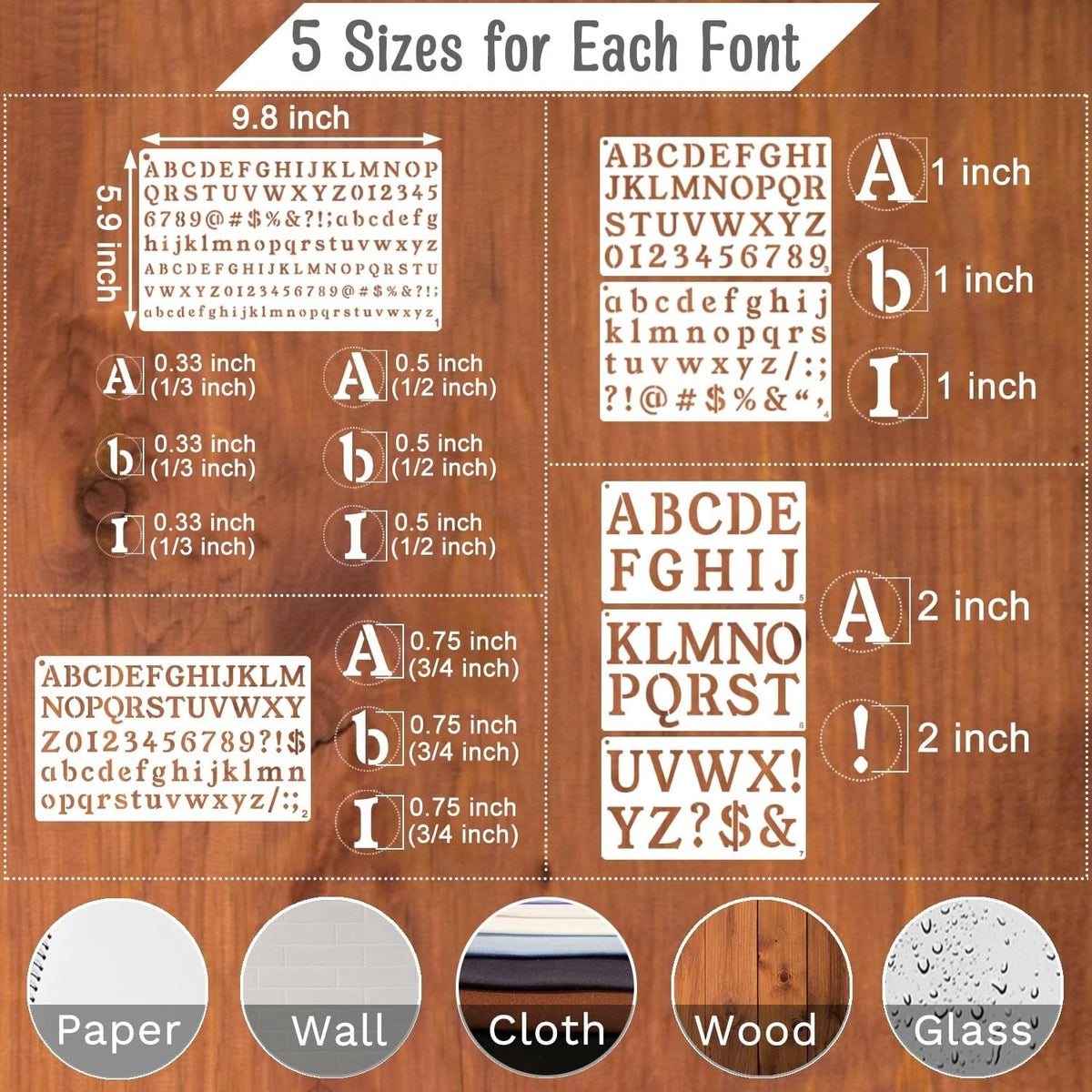 28 Pack Letter Stencils for Painting 1/3 1/2 3/4 1 2 Inch