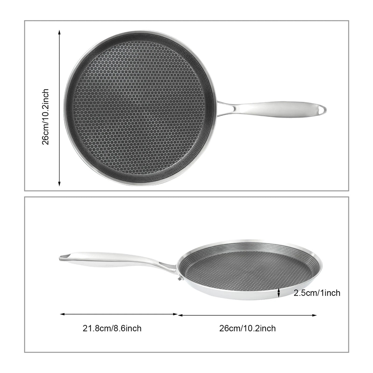 10 Inch Non-Stick Stainless Steel Crepe Pan for Cooking