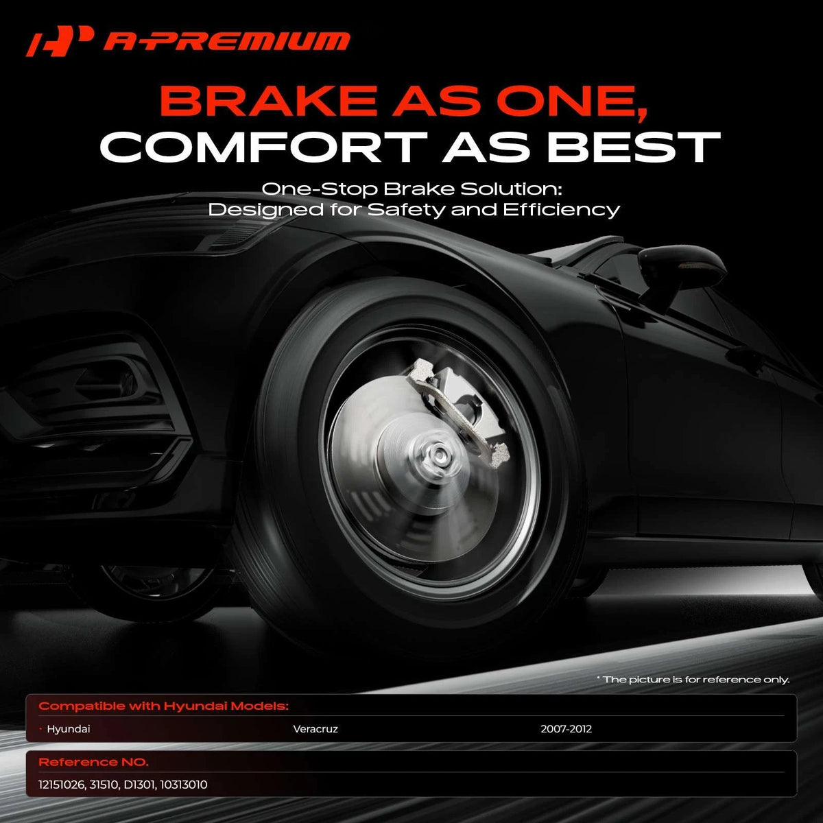 Set of 2 Front Disc Brake Rotors & Ceramic Pads for Hyundai Veracruz (2007–2012) 31510, D1301, 12151026, 10313010