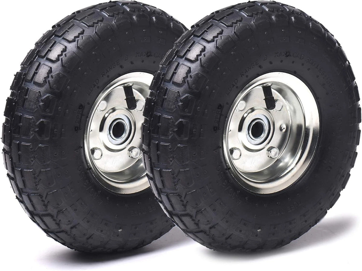 Set of 2 High-Traction 10-Inch Tires & Wheels for Garden Carts & Dollies
