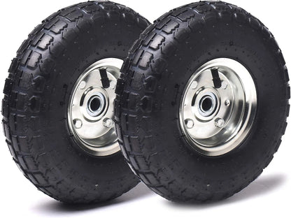 Set of 2 High-Traction 10-Inch Tires & Wheels for Garden Carts & Dollies