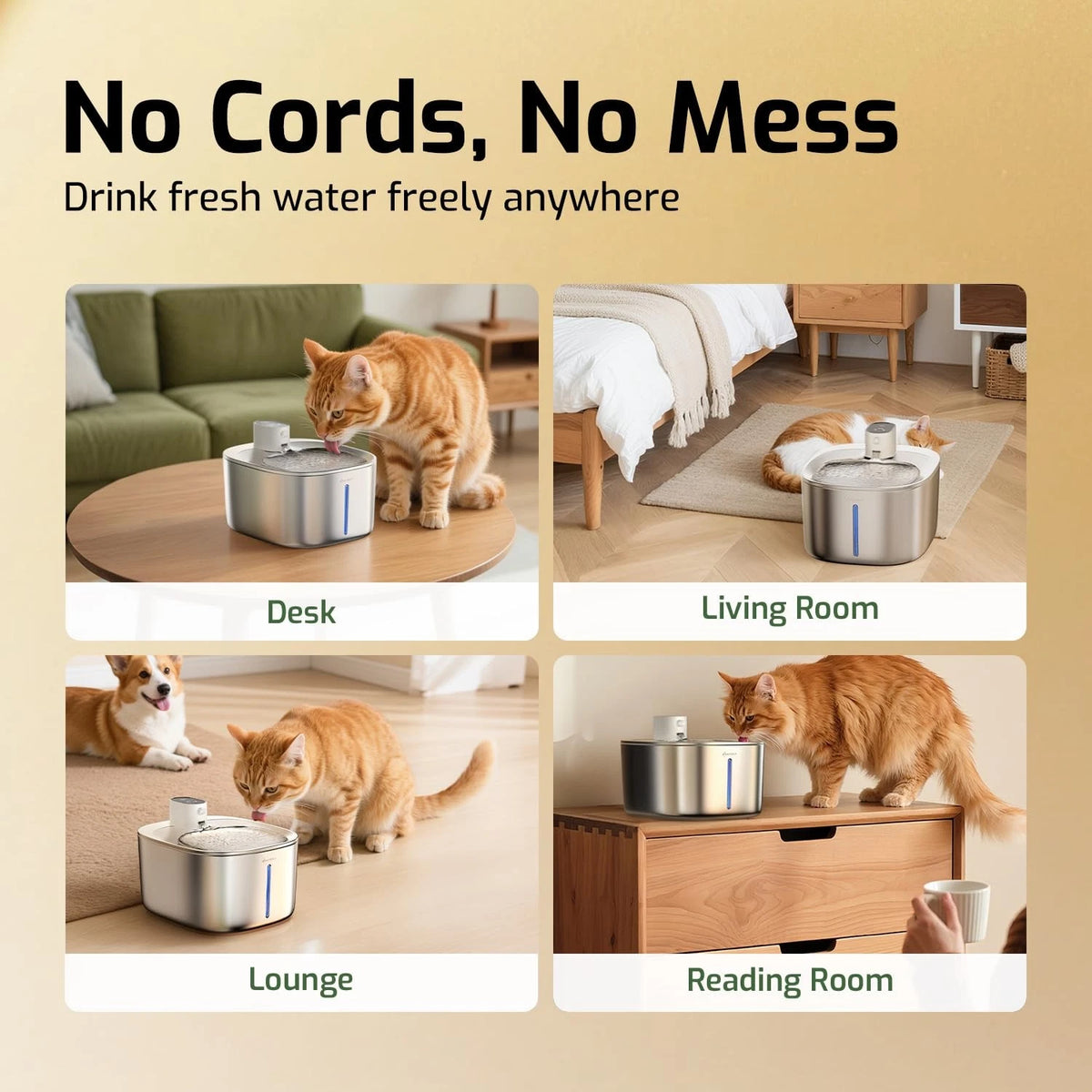 Wireless Cat Water Fountain for APD APETDOLA (135floz/4L) Stainless Steel