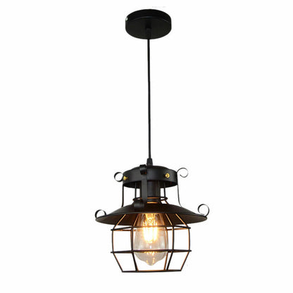 Rustic Industrial Iron Cage Pendant Light Fixture for Farmhouse Decor