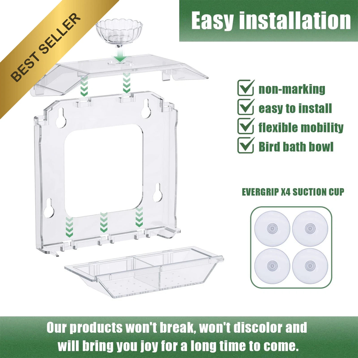 Clear Window Bird Feeder with Strong Suction Cups and Dual Seed Tray