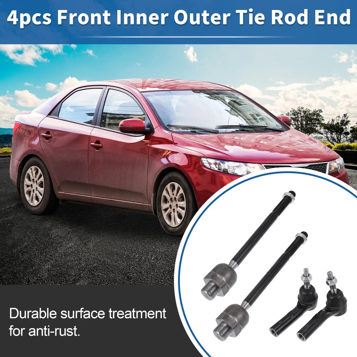 Set of 4 Front Inner Outer Tie Rod End Links for Dodge Dakota (2000–2004) 4WD