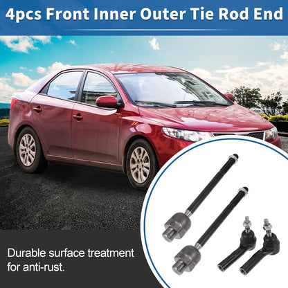 Set of 4 Front Inner Outer Tie Rod End Links for Dodge Dakota (2000–2004) 4WD