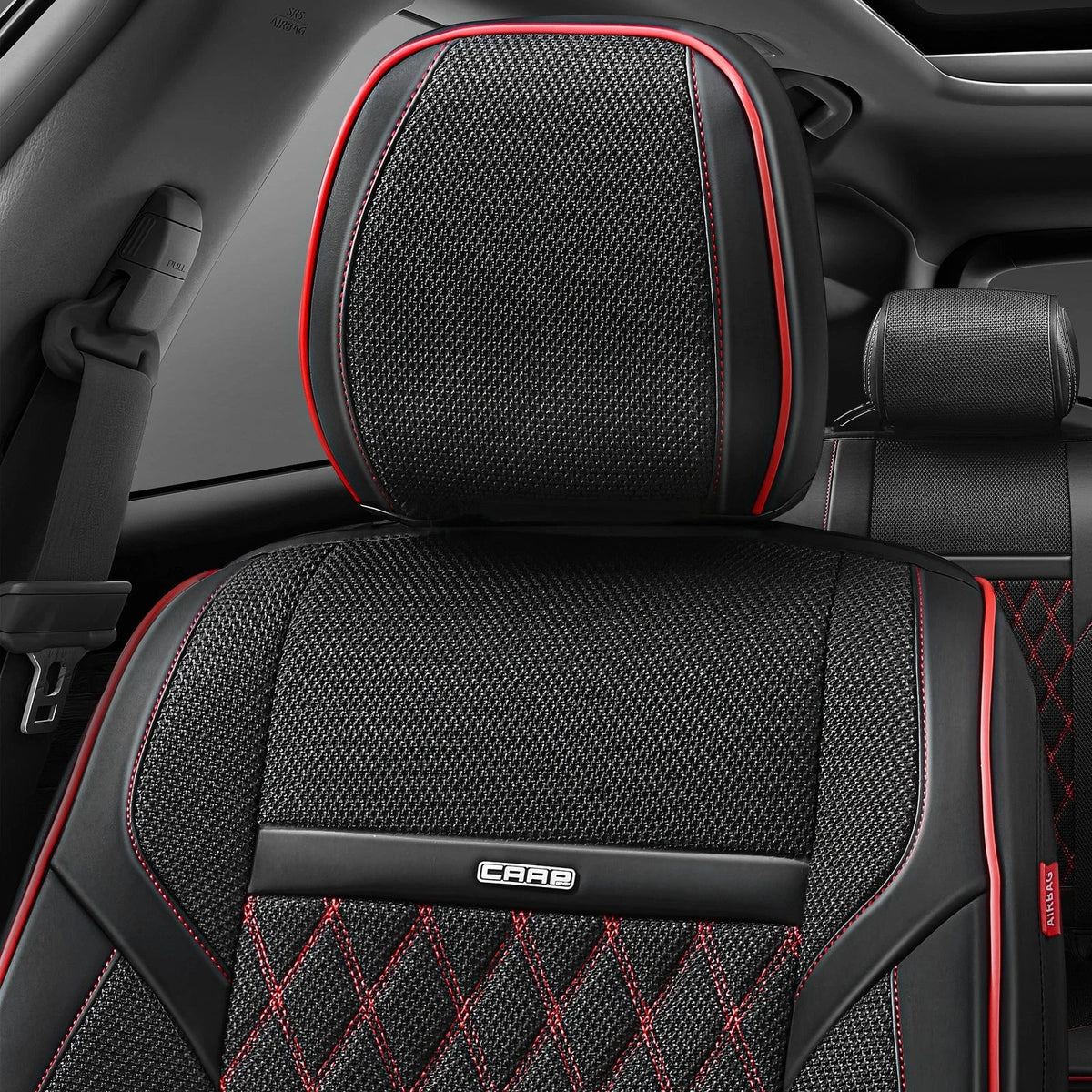 Set of 2 Diamond Stitch Mesh Fabric Front Seat Covers for Universal Fit