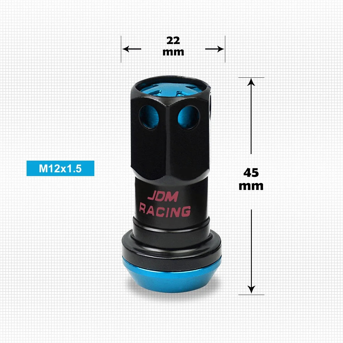 Set of 20 M12X1.5 Sky Blue JDM Closed End Lug Nuts with Spline Lock and Key