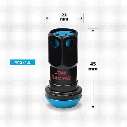 Set of 20 M12X1.5 Sky Blue JDM Closed End Lug Nuts with Spline Lock and Key