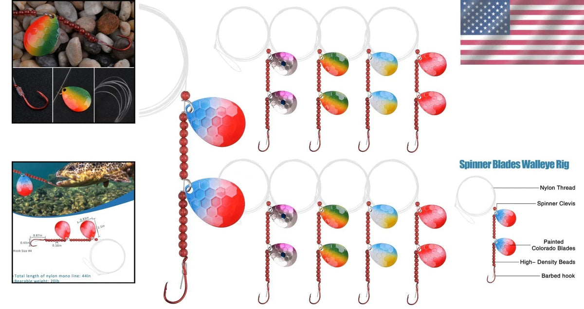 10-Piece Walleye Rig Kit with Hammered Blades for All Fish Species