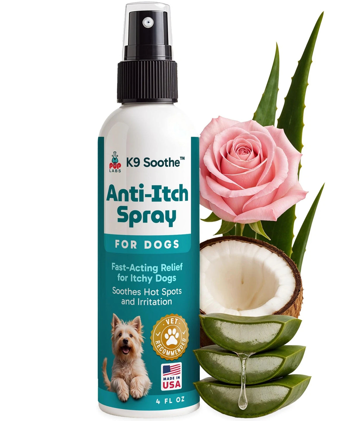 K9 Soothe Anti Itch Spray for Dogs with Aloe, Rose - 4 FL OZ