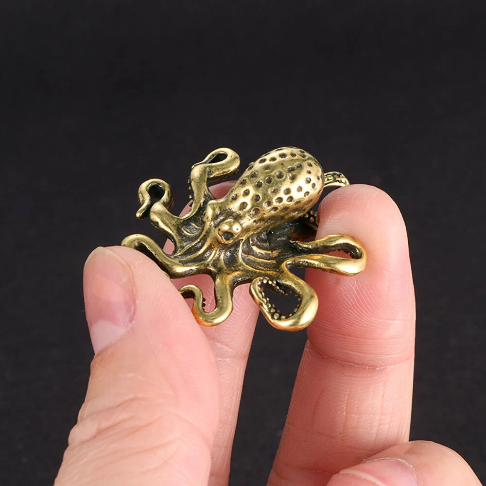 Small Brass Octopus Figurine for Home Office Decor