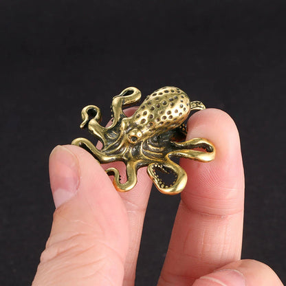 Small Brass Octopus Figurine for Home Office Decor