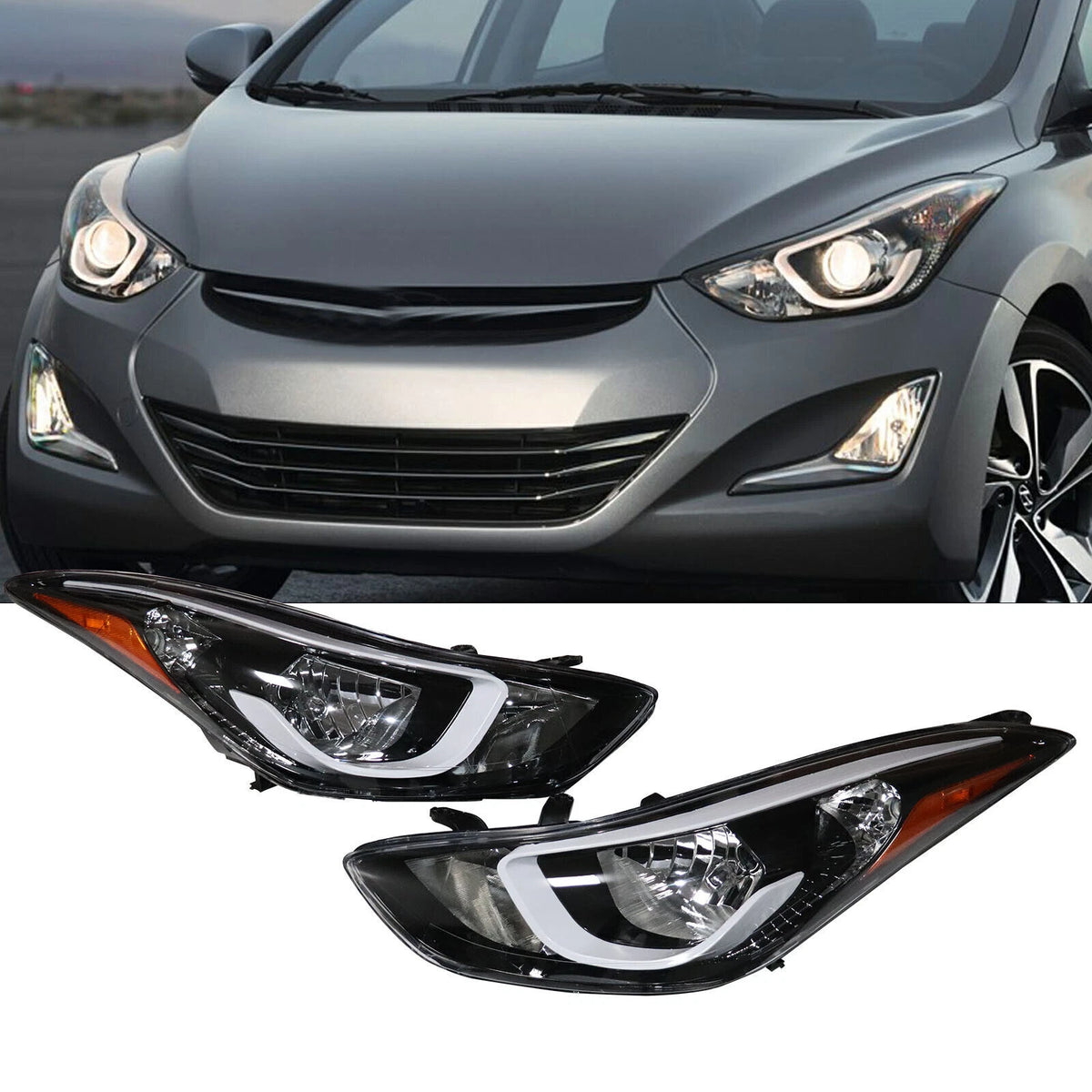 Set of 2 Halogen Headlights for Hyundai Elantra (2014–2016) 92102-3Y500, HY2503187