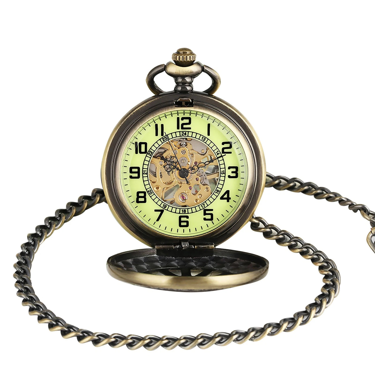 Classic Mechanical Black Steampunk Skeleton Pocket Watch for Men