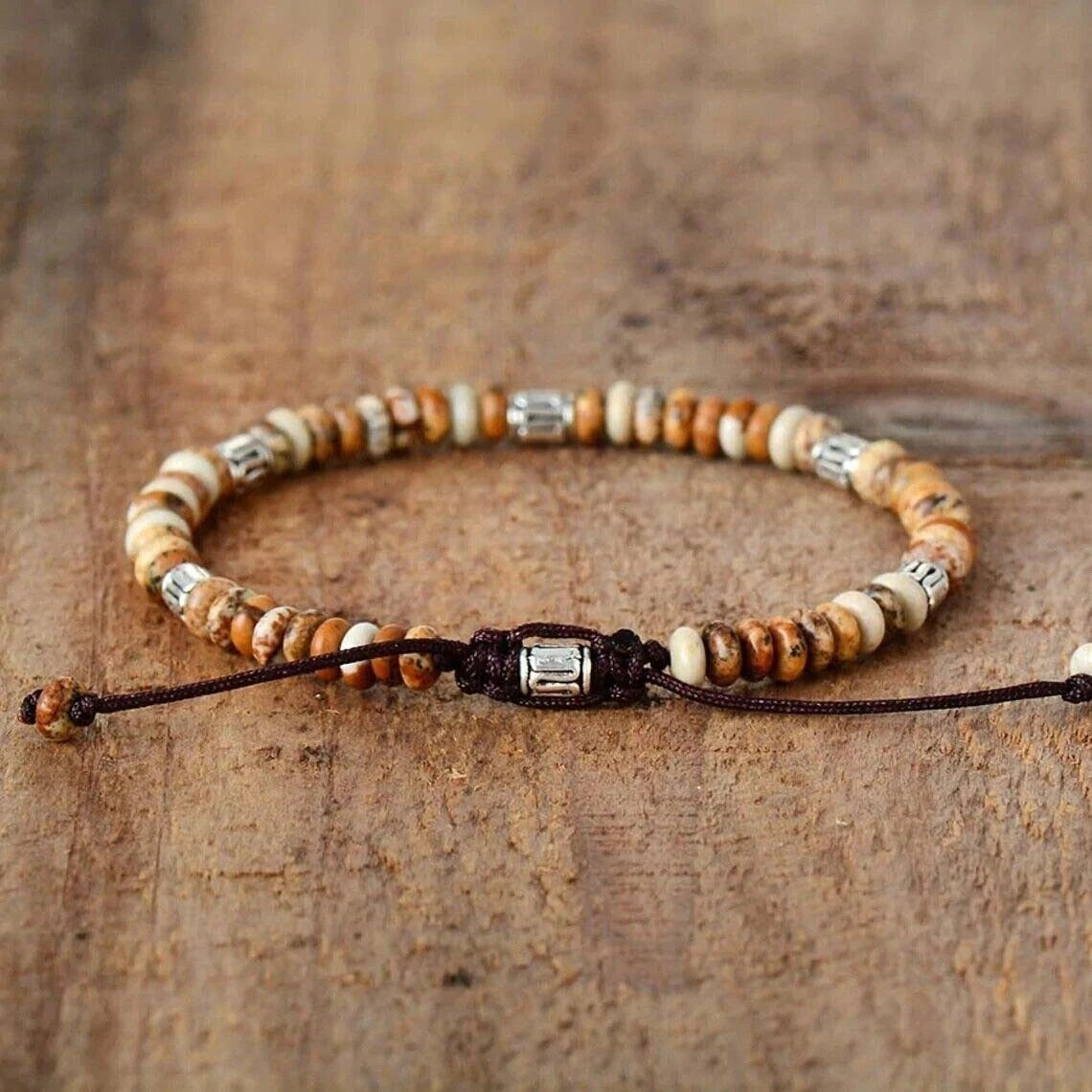 4mm Round Bead Natural Turquoise Picture Jasper Stone Bracelet
