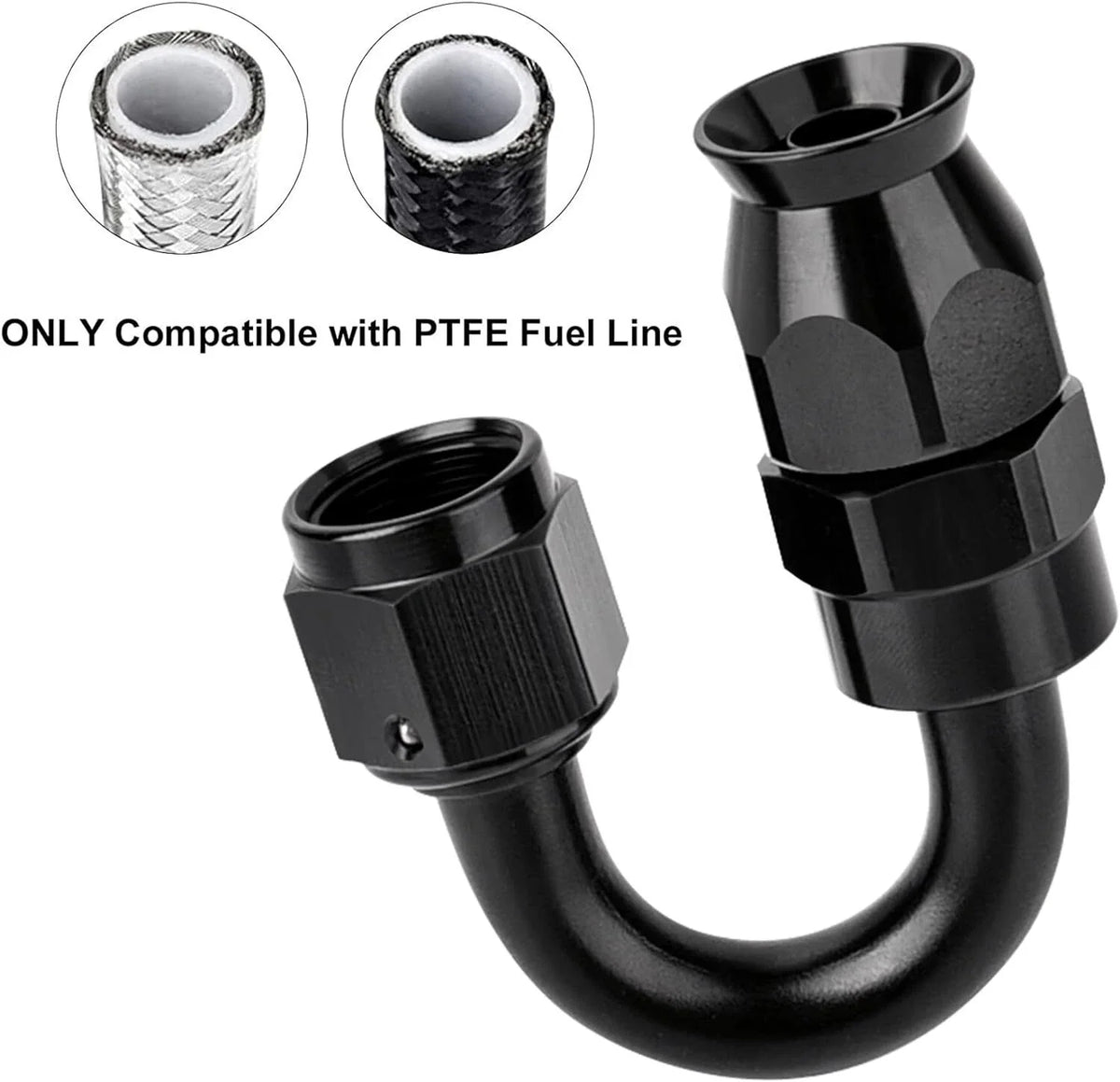 4AN PTFE Hose End Fitting 180 Degree Black for PTFE Hose (2 Pack)