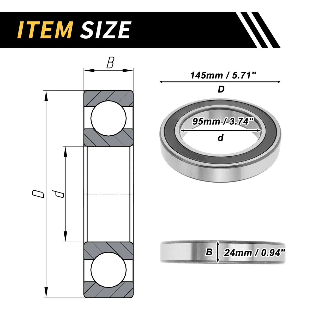 Deep Groove Ball Bearing 6019DDU for Scooter Skateboard Wheel (95x145x24mm)