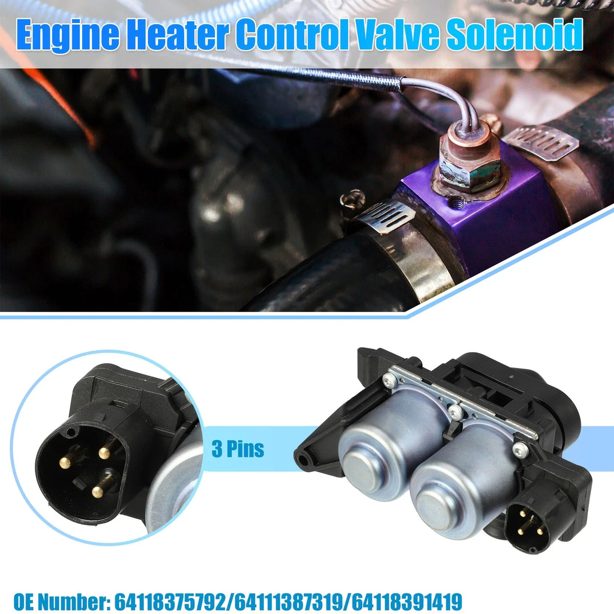 Engine Heater Control Valve Solenoid No.64118375792 for BMW 318i (1992–1999)