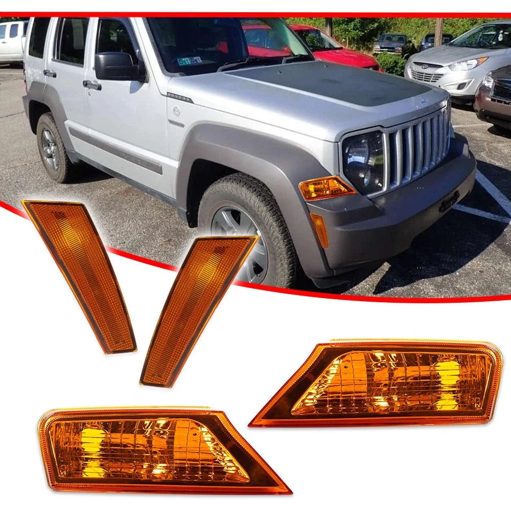 Set of 4 Amber Lens Fender Signal & Side Marker Lights for Jeep Liberty (2008–2012)