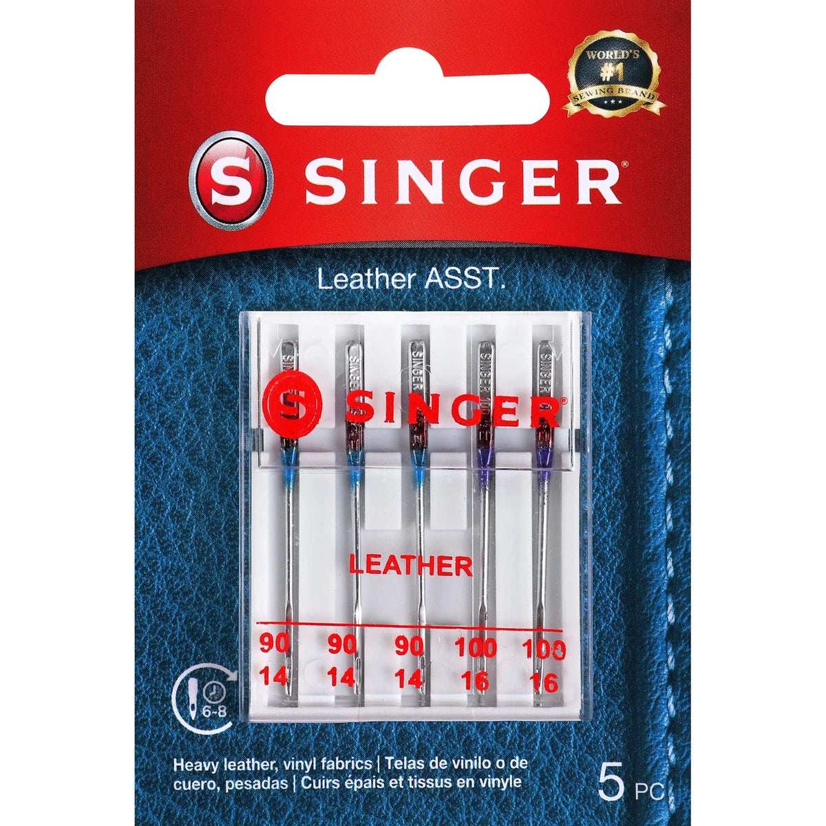 5X Leather Sewing Machine Needles for Singer (90/14, 100/16)