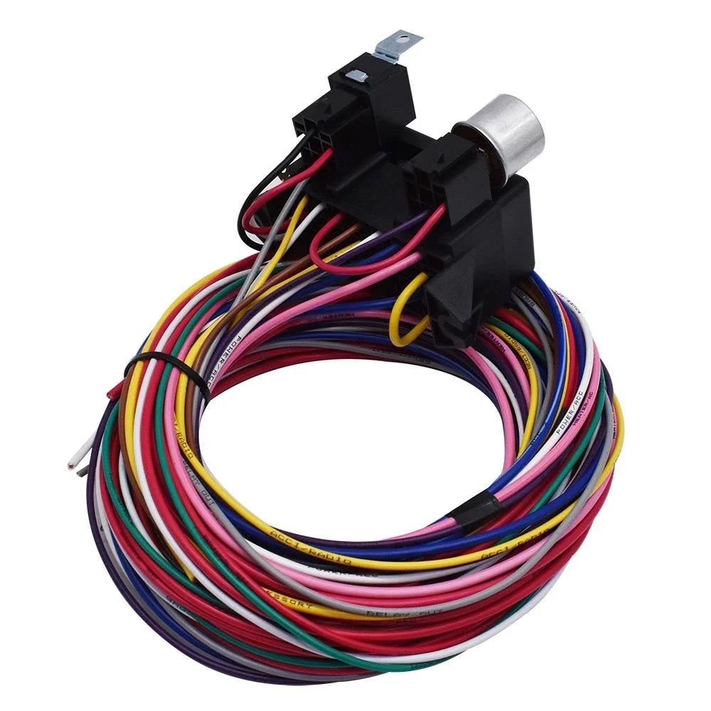 12 Circuit Universal Wire Harness for Street Hot Rat Muscle Car (14 Fuse, 12V)