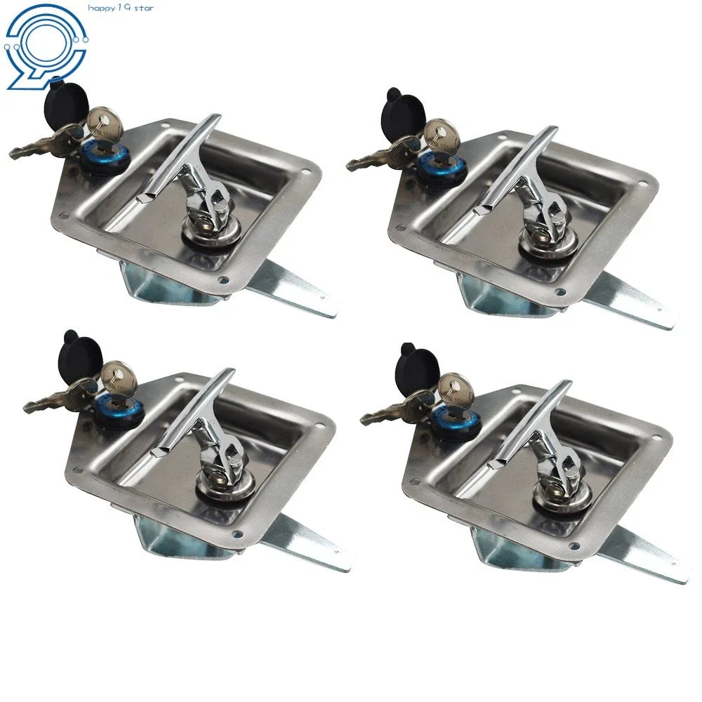 Set of 4 Trailer Door Latch T-Handle Locks with Keys Stainless Steel