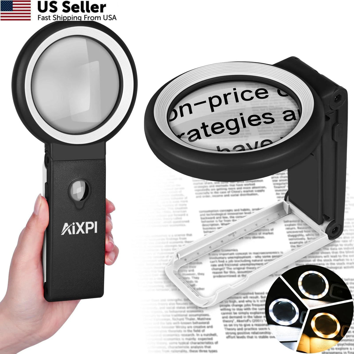 10x Magnifying Glass with Light and Stand - 18 LED Handheld Magnifier