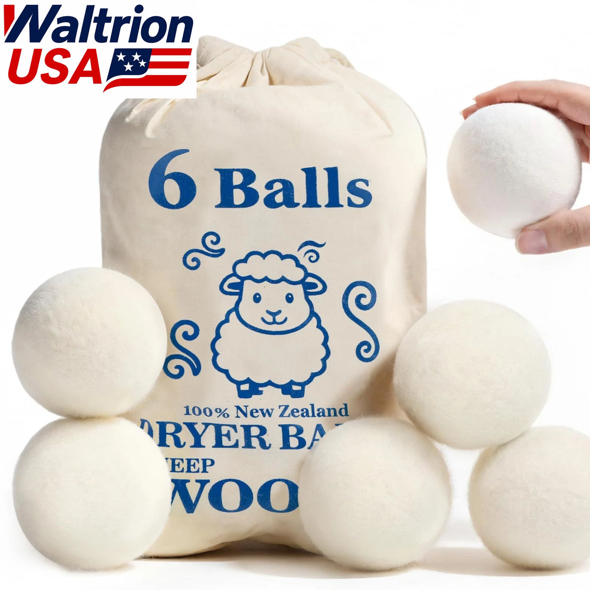 Pack of 6 Reusable New Zealand Wool Dryer Balls