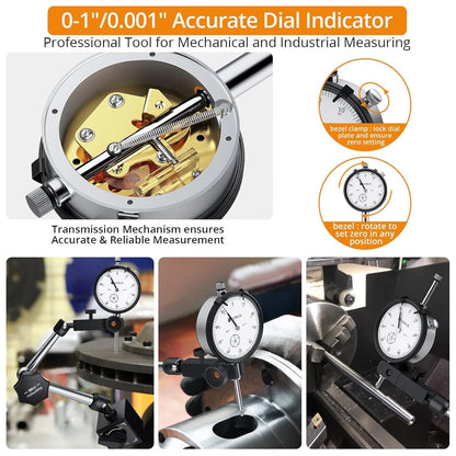 Dial Indicator with Magnetic Base for Precision Measurement (0-1in)