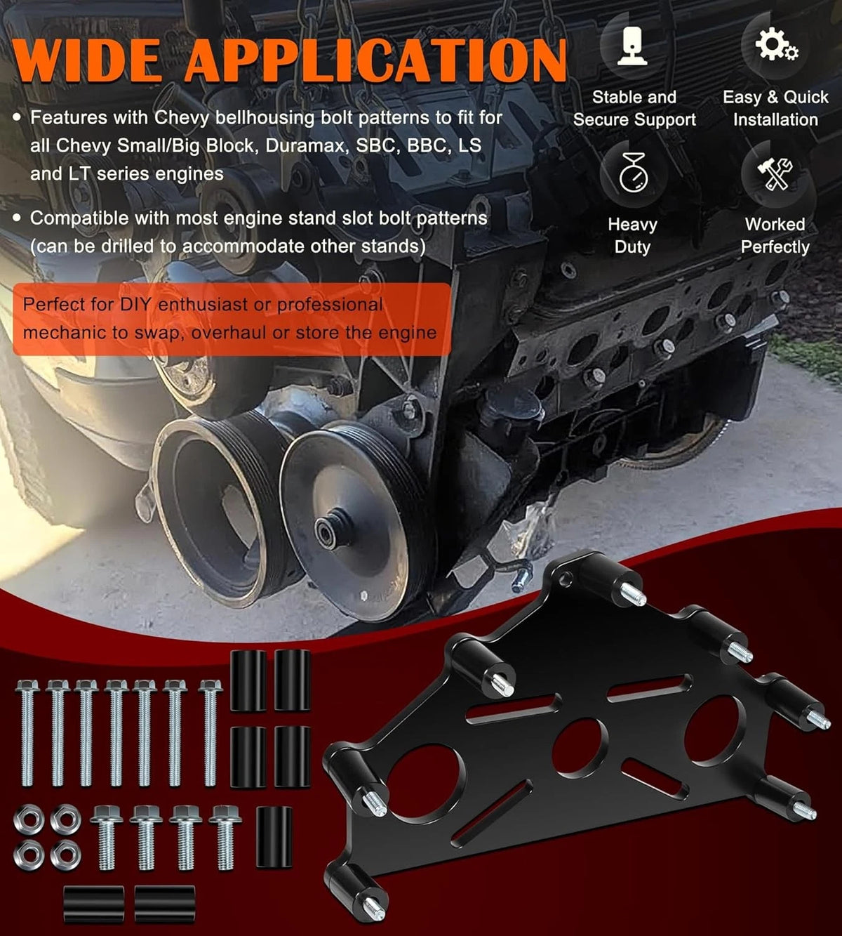 Engine Safe Stand Adapter Plate for Chevy Small/Big Block LS LT (2575)