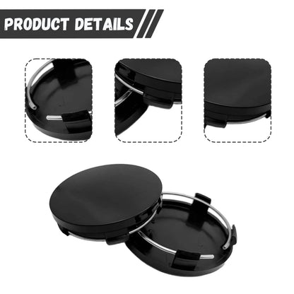 4X Wheel Hub Center Cap for Car (2.28" OD, 2.12" ID, Snap-in, Black)