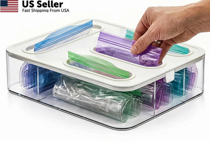 4X Food Storage Bag Organizer for Standard Size Bags (Plastic, White/Clear)