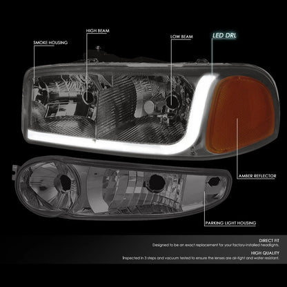 LED DRL Headlight Bumper Lamps Smoked Amber for GMC Sierra 1500 Denali (2002–2007)