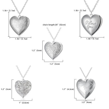2X Stylish Engraved Silver Heart Locket Necklace for Women - Holds Photos