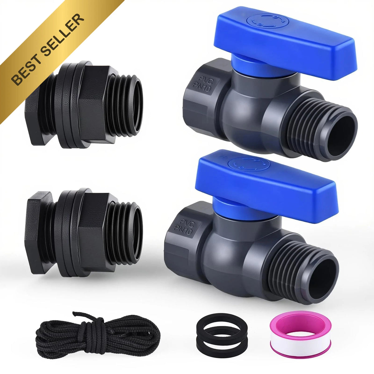 2X Rain Barrel Spigot 3/4 Inch PVC Shut Off Valve Bulkhead