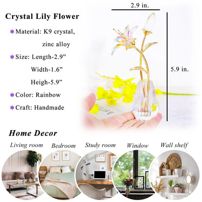 Set of 2 Handmade Crystal Lily Flower Figurines for Home Decor