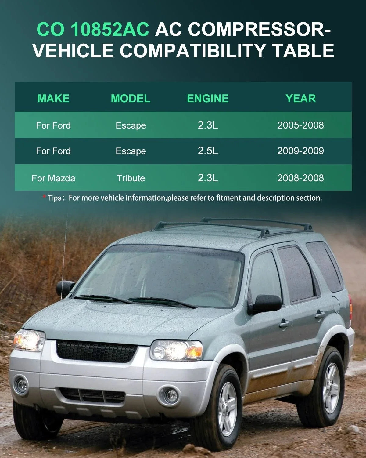 A/C Compressor for Mercury Mariner (2006–2008) & Ford Escape (2005–2008) 6 Groove