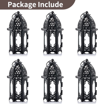 Set of 6 Hanging Candle Holder Lanterns - Glass Hexagon Centerpiece
