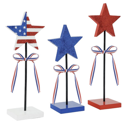 3 Pcs Wooden Star Set for Tiered Tray Decor (4th of July, Memorial Day)