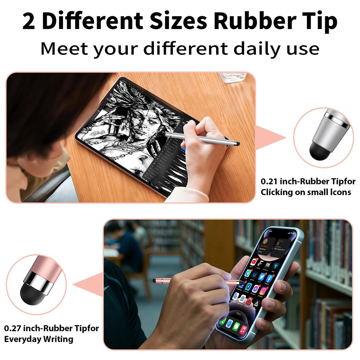 3X Stylus Pen for Touchscreen (2-in-1 Rose Gold/Silver/Black)