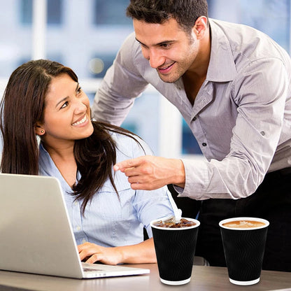 50 Pack of 12 oz Black Disposable Coffee Cups - Corrugated Paper