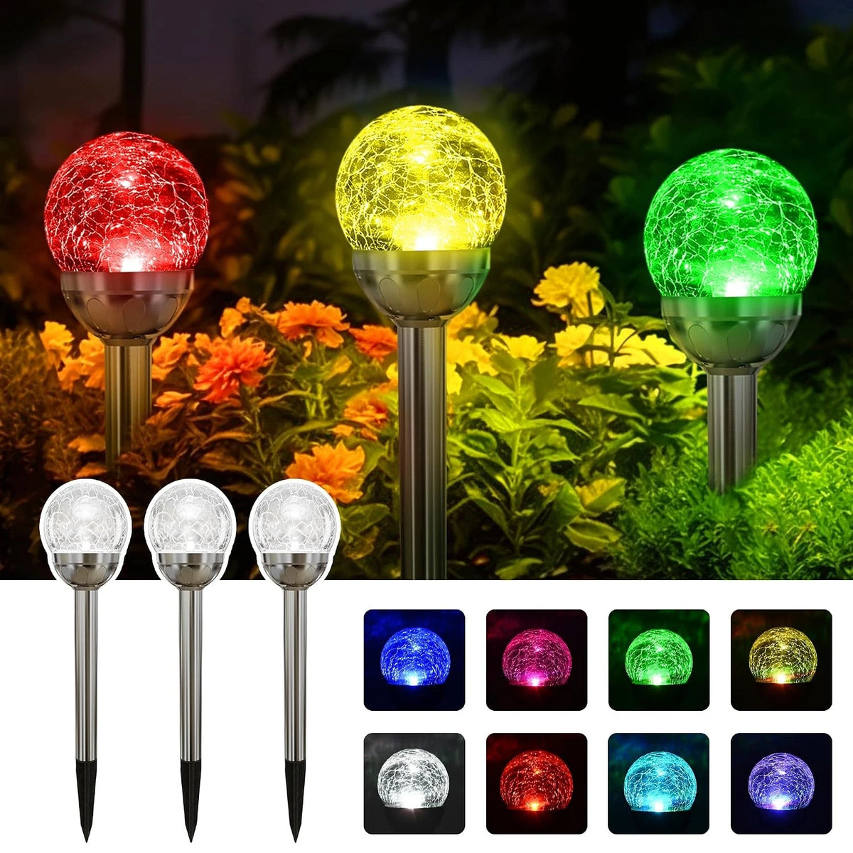 3X Solar Powered Multi Color Garden Lights for Outdoor Use