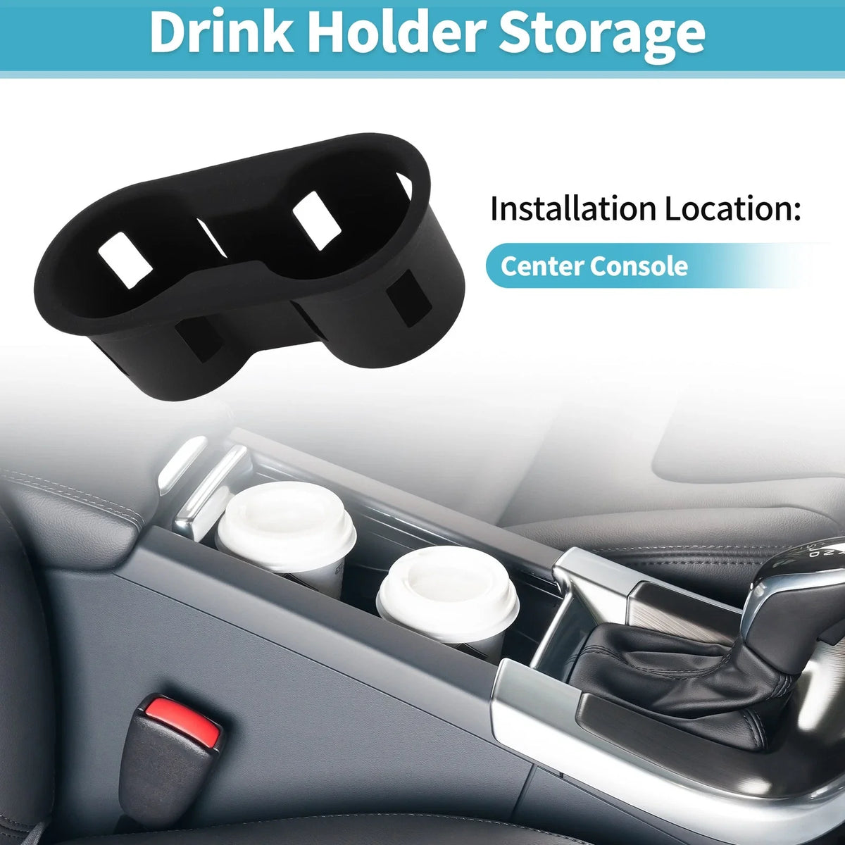 Center Console Cup Holder Organizer for Ford Bronco (2021–2025) Silicone Black