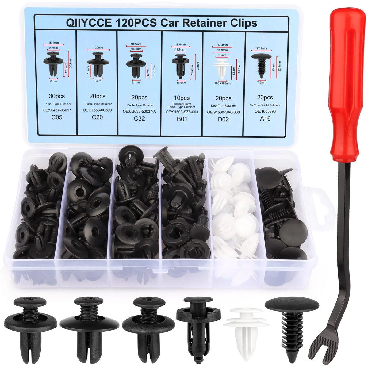 120PCS Car Clips & Plastic Rivets Set for Universal Use (Black)
