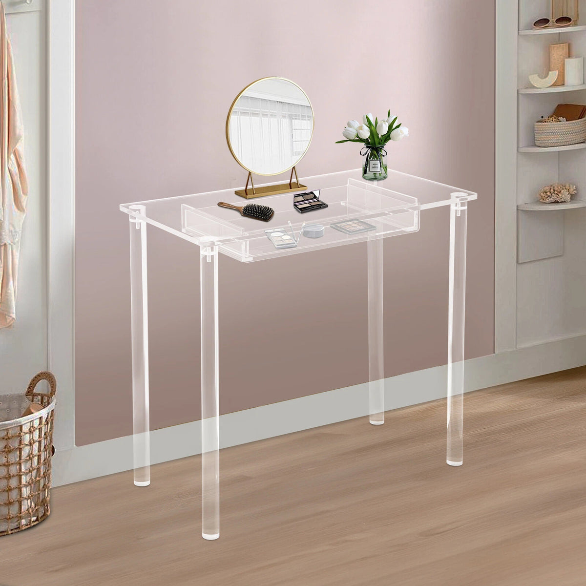 Acrylic Makeup Vanity Desk for Clear Vanity Table with Drawer