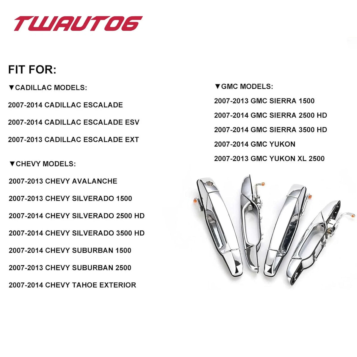 Set of 4 Chrome Handle Set for Cadillac Escalade EXT GMC Yukon XL Chevy Suburban (2007–2013)